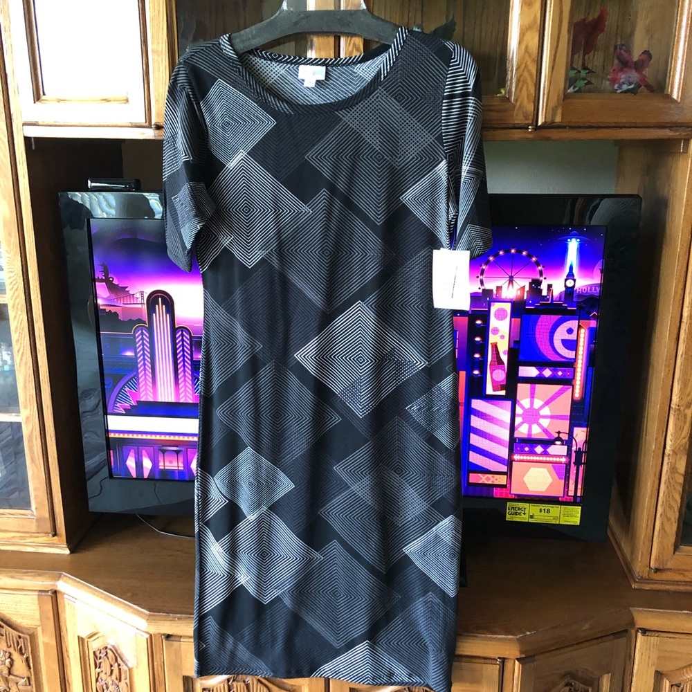 Lularoe Julia dress black, white,gray prints